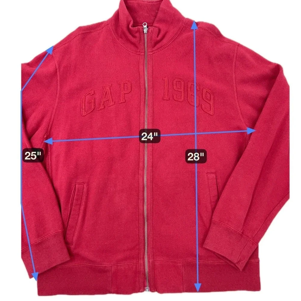 Mens‎ Y2K Vtg Full Zip Track Jacket Red Embroidered Logo 1969 Fleece GAP Large